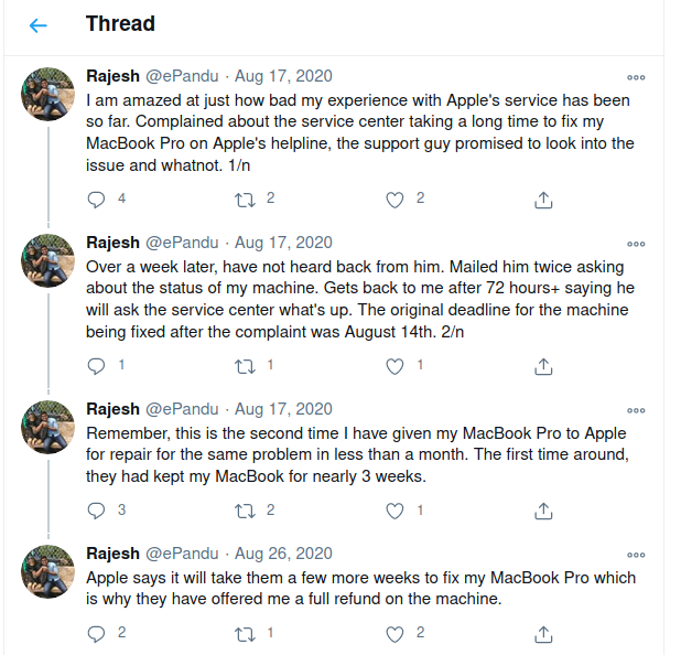 Reference: Bad after service by Apple in India (Credits : Rajesh Pandey (https://twitter.com/ePandu)